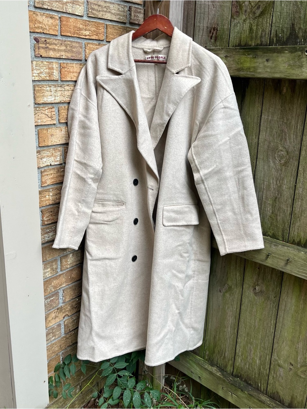 Free People Adore You Wool Bend Cream Double-Breasted Oversized Coat